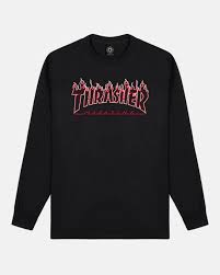 Thrasher Flame Logo Longsleeve T-Shirt - Black/Red